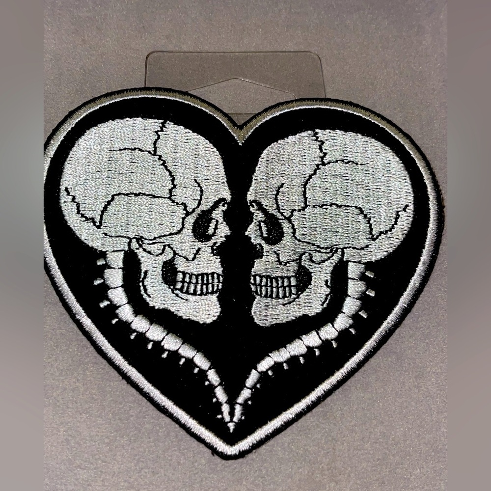 Loungefly Skulls in Heart Iron On Patch.  Medium Size.